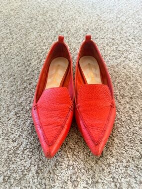 Nicholas Kirkwood Red Pointed Leather Slip-On Flats